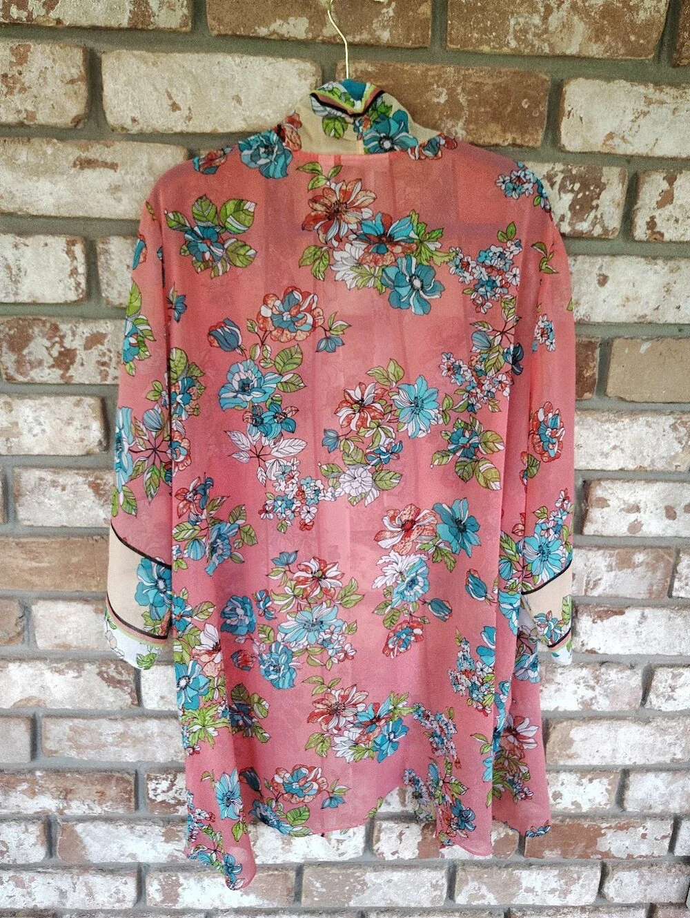 Susan Graver 3X Floral Chiffon Kimono Cardigan Open Front Sheer Topper Jacket